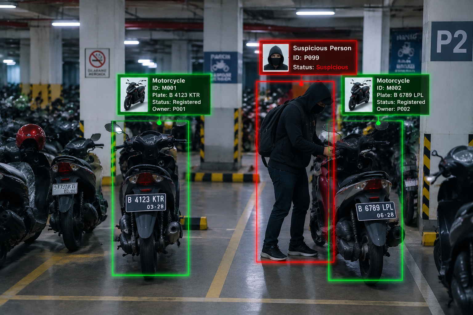 Illustration of a potential motorcycle security event for review